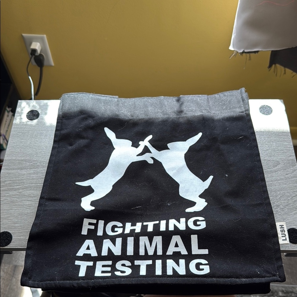 Lush Fighting animal testing tote bag